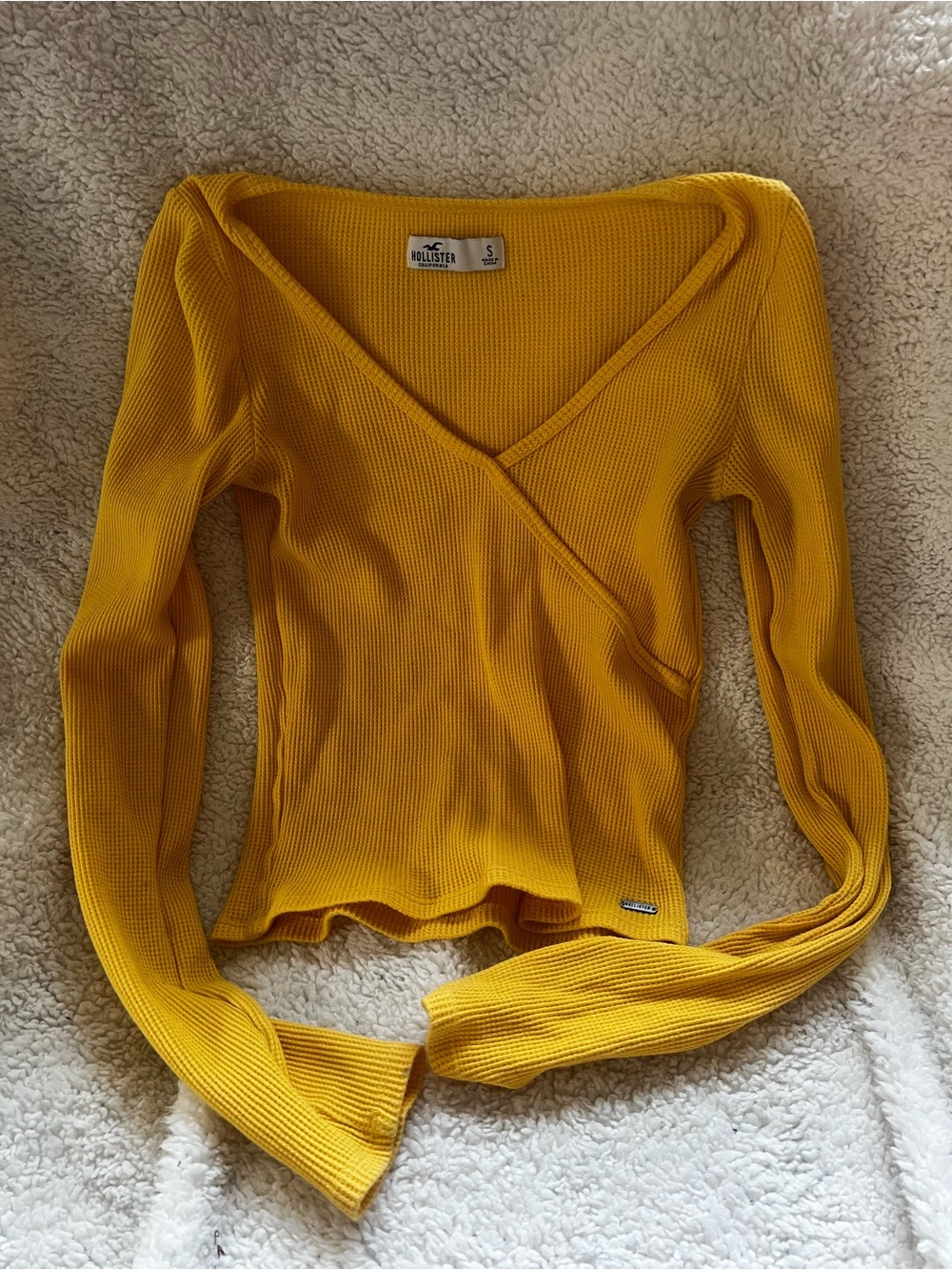 Hollister Yellow Waffle Knit Wrap-Style V-Neck Long Sleeve
